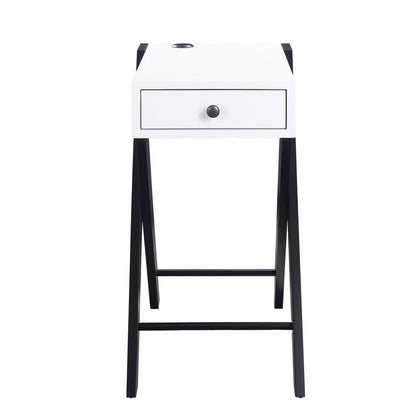 Benjara Wooden Frame Side Table with X Shaped Legs And 1 Drawer, White And Black