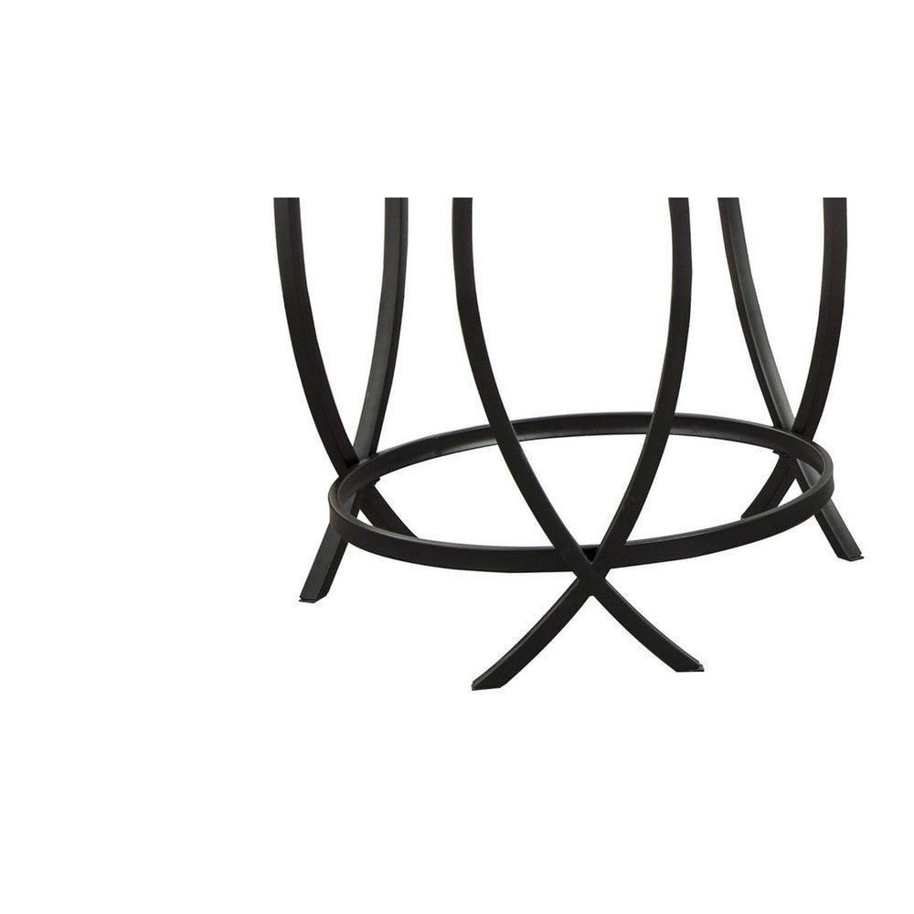 Benjara Contemporary Round Table Set with Glass Top And Geometric Metal Body, Black