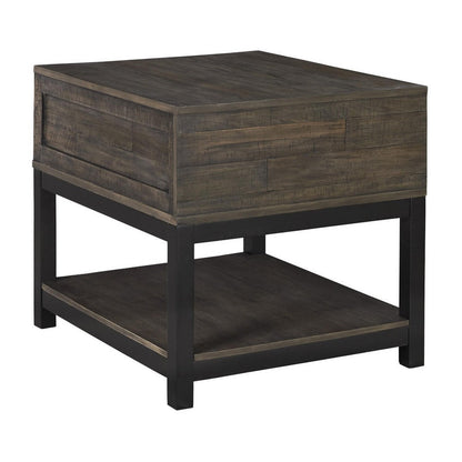 Benjara Two Tone Wooden End Table with 1 Drawer And Metal Base, Brown And Black
