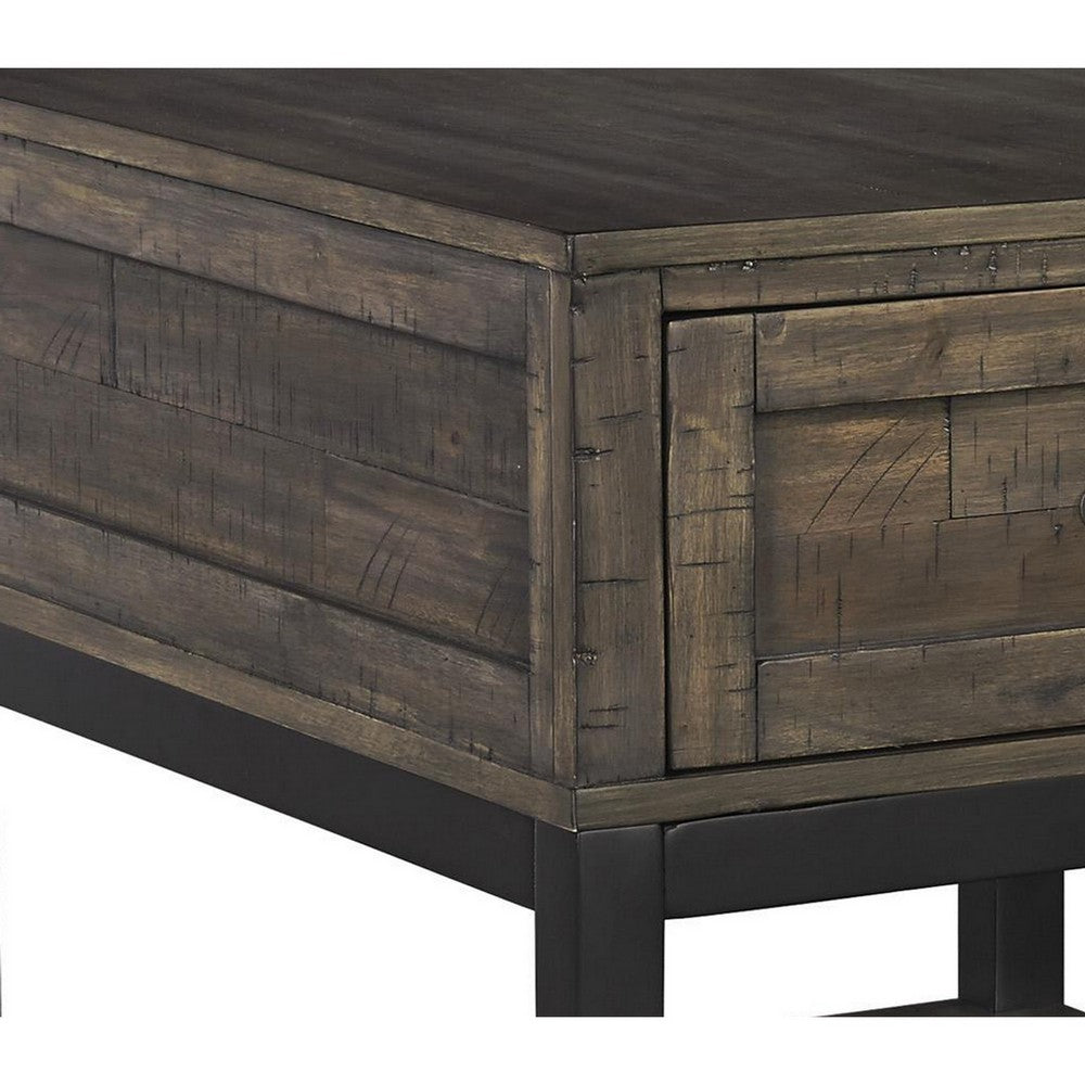 Benjara Two Tone Wooden End Table with 1 Drawer And Metal Base, Brown And Black