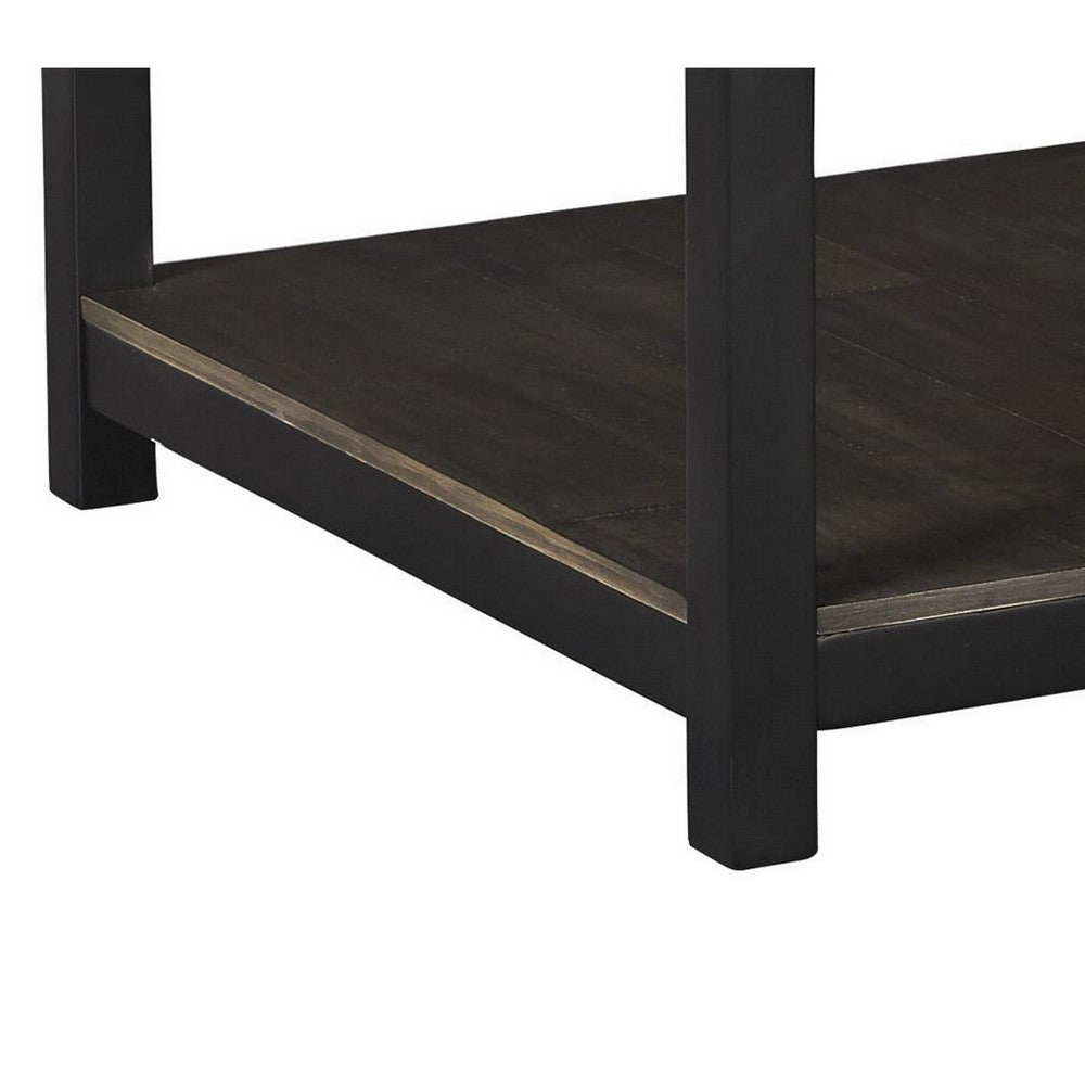 Benjara Two Tone Wooden End Table with 1 Drawer And Metal Base, Brown And Black