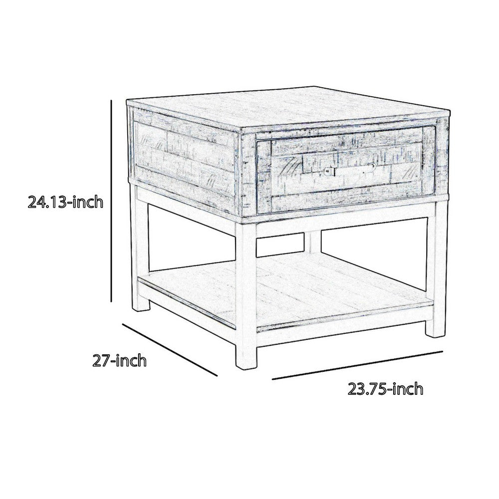 Benjara Two Tone Wooden End Table with 1 Drawer And Metal Base, Brown And Black