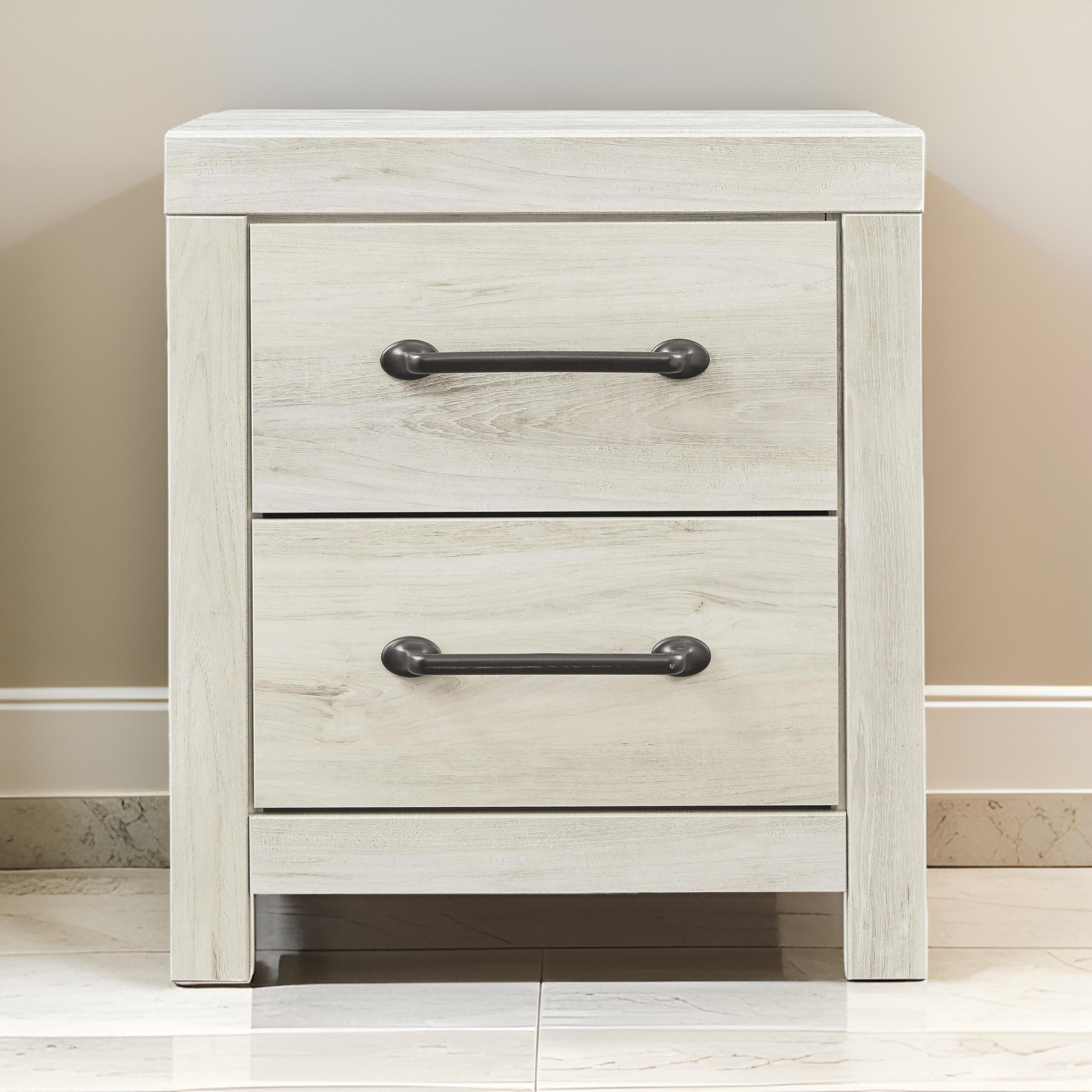 Benjara Transitional Wooden Two Drawer Setup Nightstand with Bar Handles, White