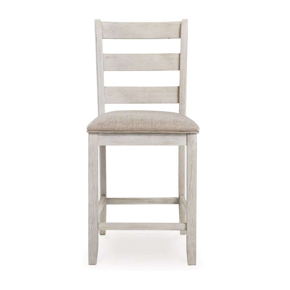Benjara Myra Barstool Chair Set of 2 | Padded Seats And Ladderbacks | Dual Tone Weathered White Brown