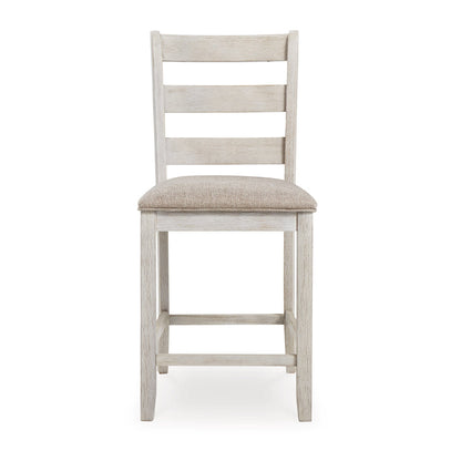 Benjara Myra Barstool Chair Set of 2 | Padded Seats And Ladderbacks | Dual Tone Weathered White Brown