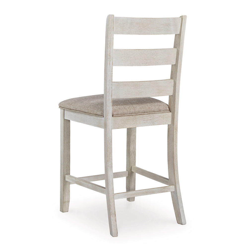 Benjara Myra Barstool Chair Set of 2 | Padded Seats And Ladderbacks | Dual Tone Weathered White Brown