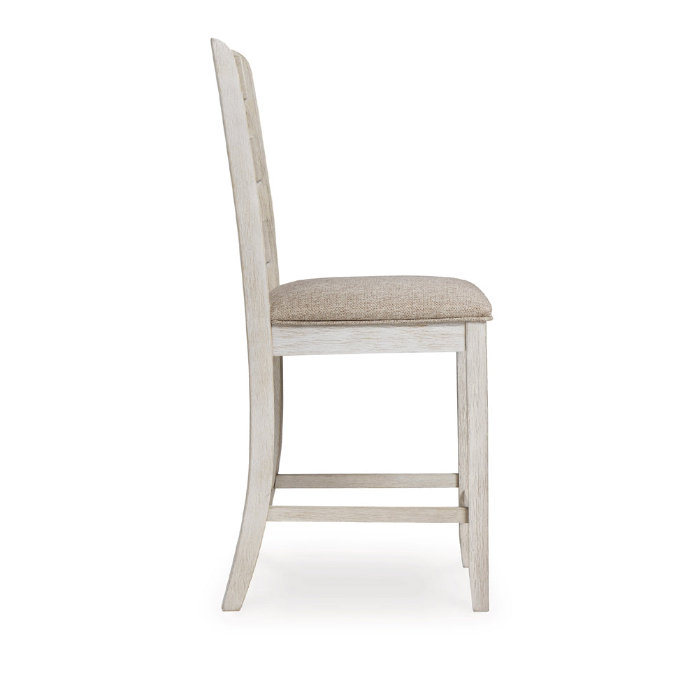 Benjara Myra Barstool Chair Set of 2 | Padded Seats And Ladderbacks | Dual Tone Weathered White Brown