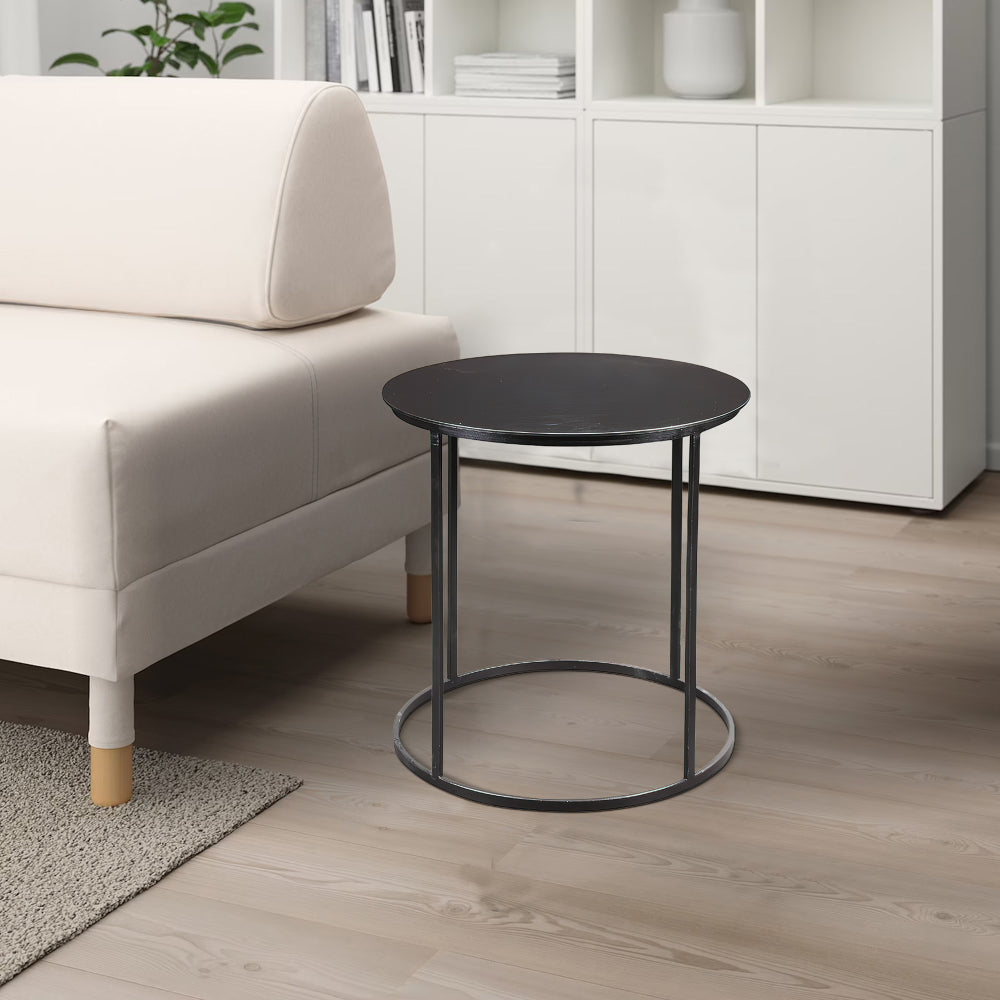 Benjara Round Metal Frame Side Table with Tubular Legs, Black