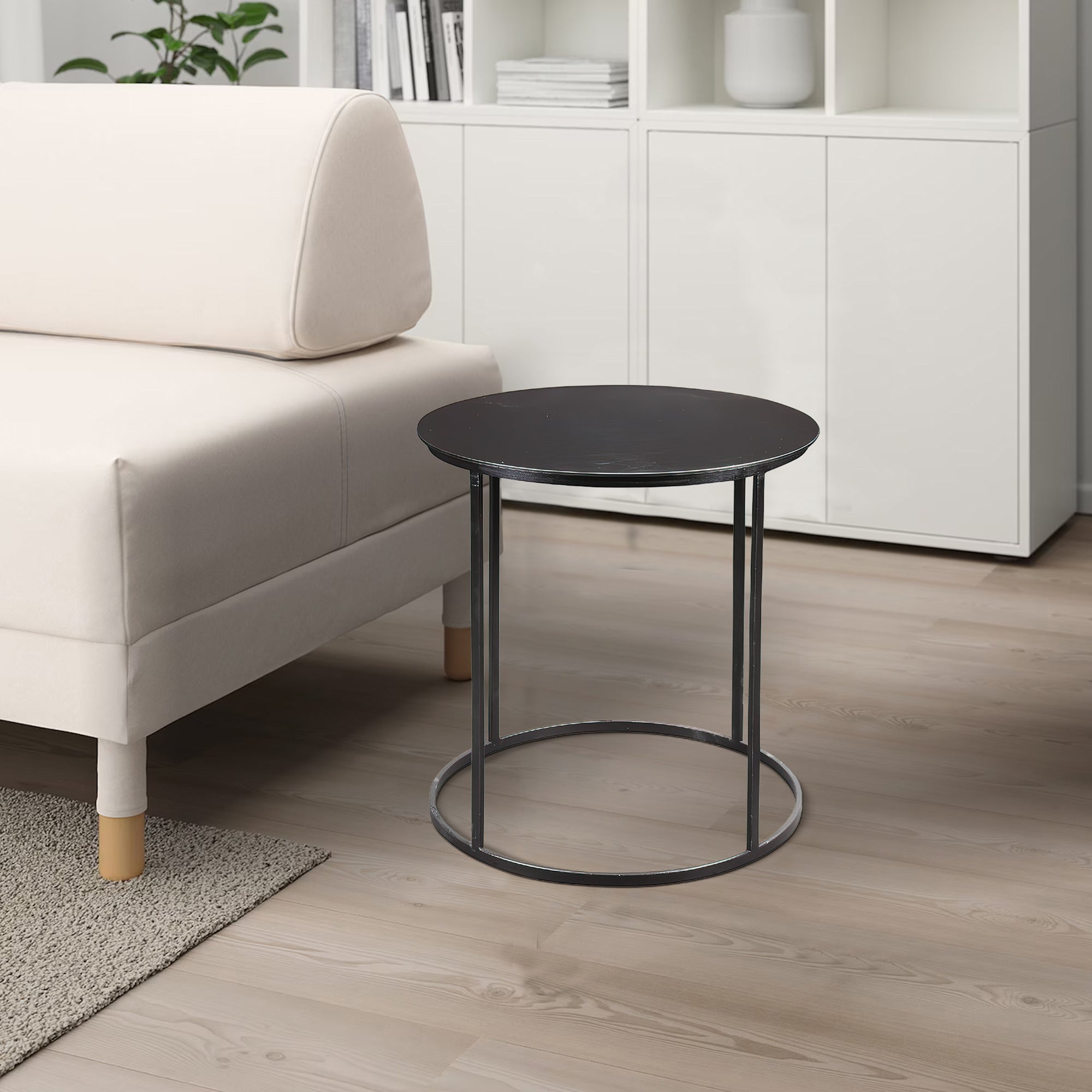 Benjara Round Metal Frame Side Table with Tubular Legs, Black