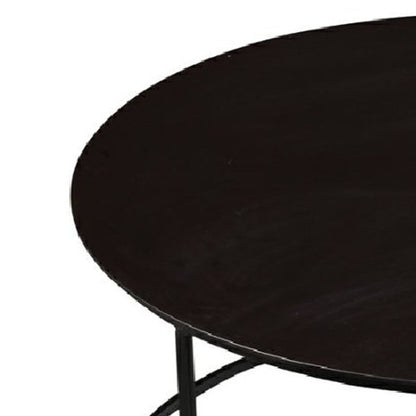 Benjara Round Metal Frame Side Table with Tubular Legs, Dark Brown