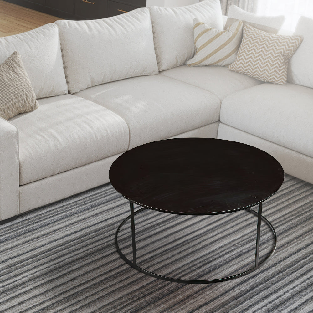Benjara Round Metal Frame Side Table with Tubular Legs, Dark Brown