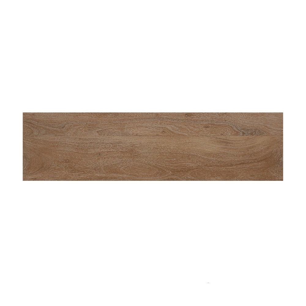 Benjara 33 Inch Saddle Seat Bench with Angled Frame, Sandblasted Antique Brown Acacia Wood