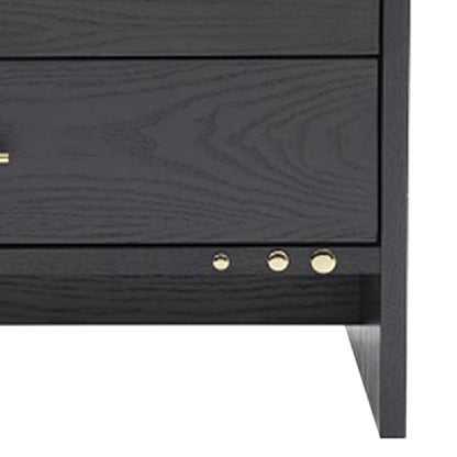 Benjara 2 Drawer Wooden Nightstand with Brass Handles And Accents, Gray