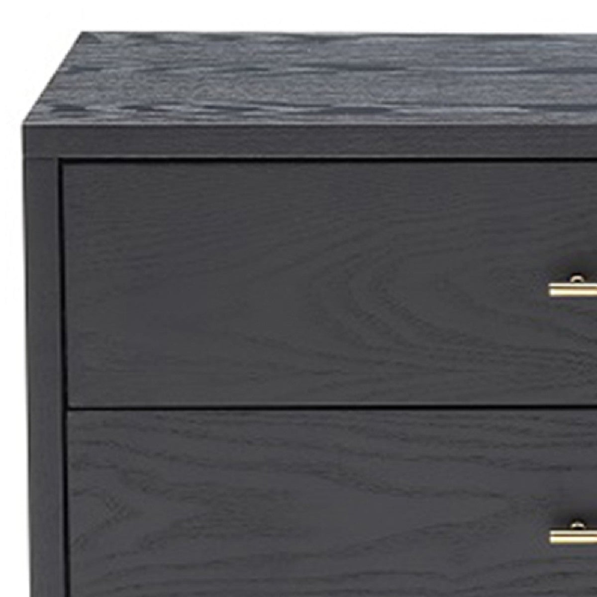 Benjara 2 Drawer Wooden Nightstand with Brass Handles And Accents, Gray