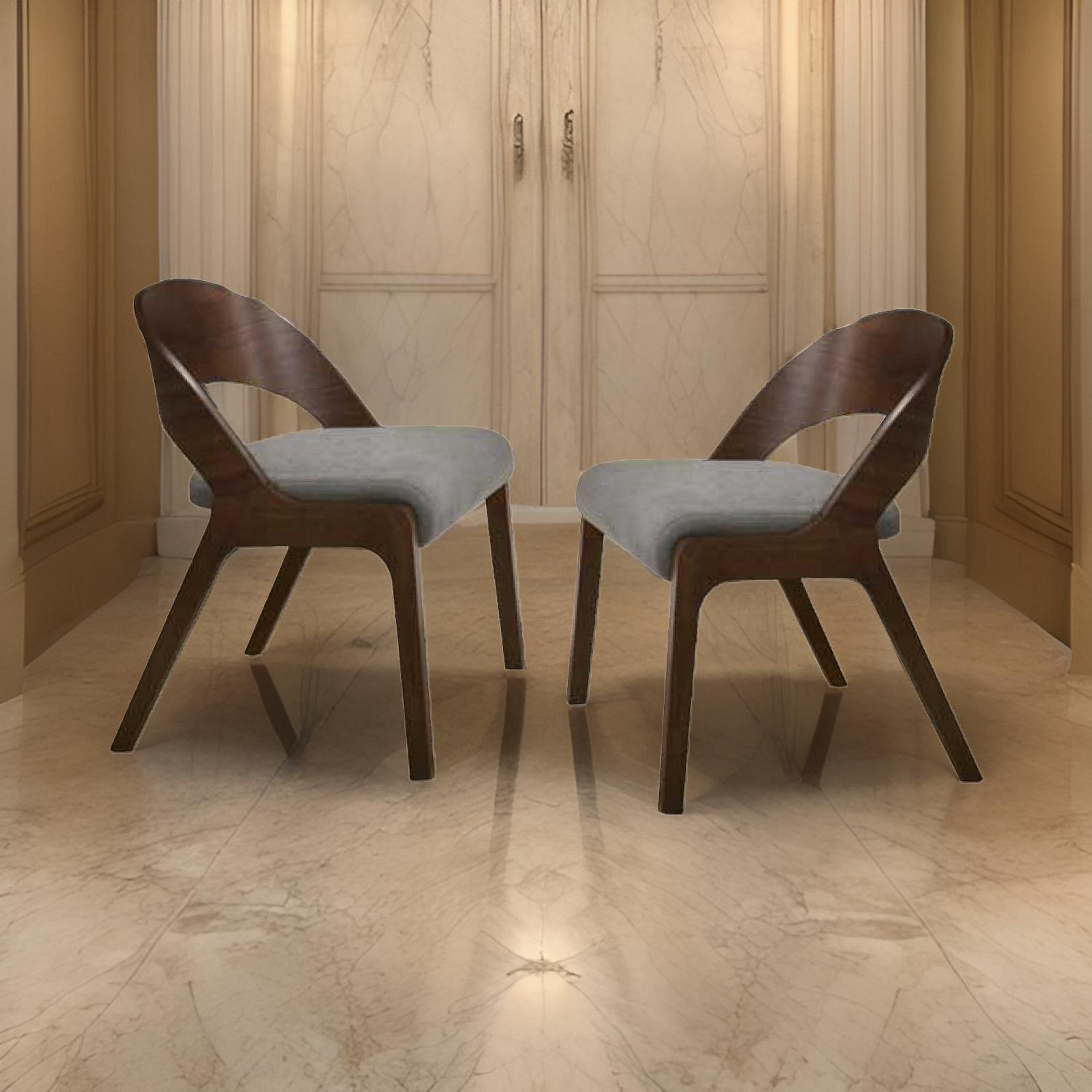 Benjara Wooden Dining Chair with Open Curved Back Design, Set of 2, Walnut Brown