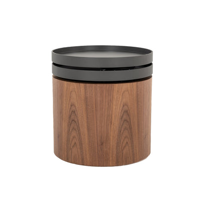 Benjara Cylindrical Wooden End Table with Swivel Tray Top, Brown And Black