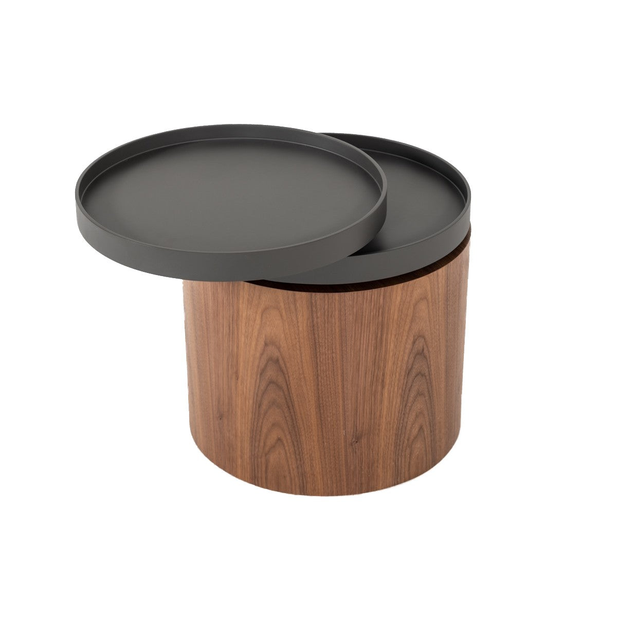 Benjara Cylindrical Wooden End Table with Swivel Tray Top, Brown And Black