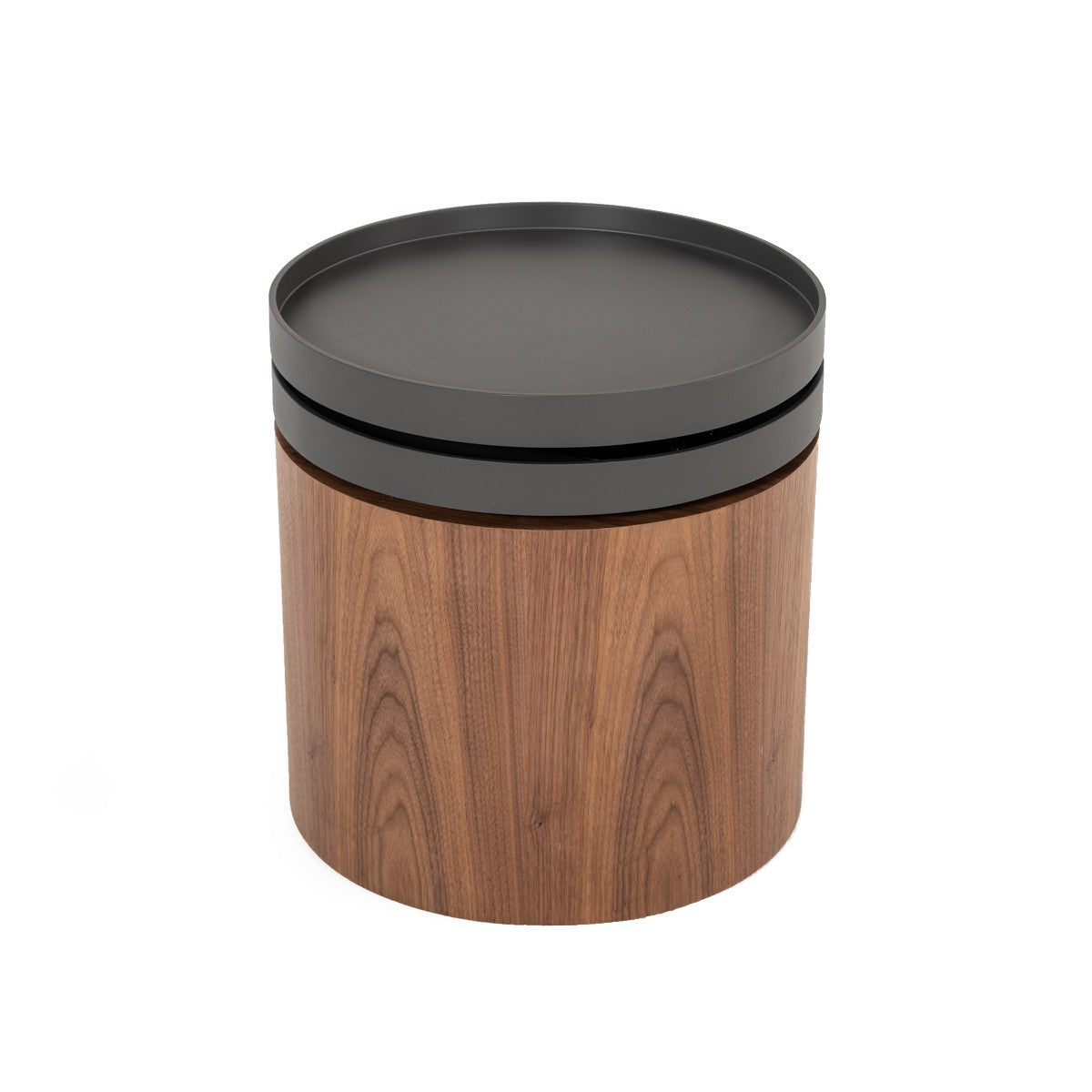 Benjara Cylindrical Wooden End Table with Swivel Tray Top, Brown And Black
