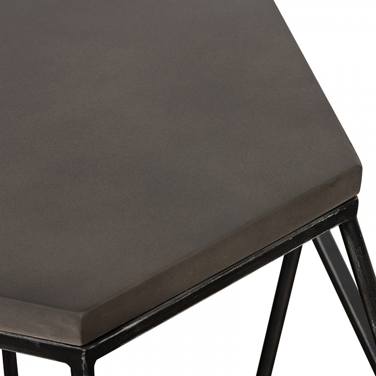 Benjara Hexagonal Concrete End Table with Metal Base, Gray And Black