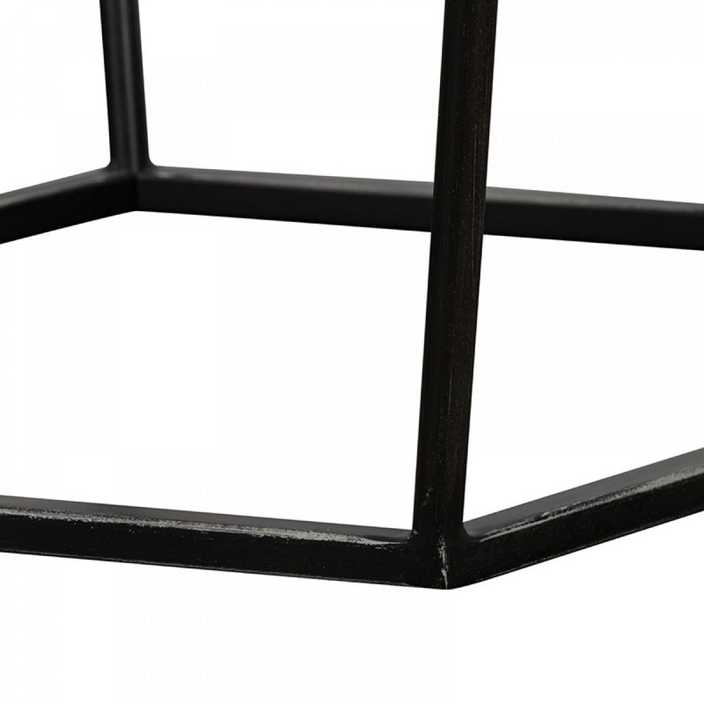 Benjara Hexagonal Concrete End Table with Metal Base, Gray And Black