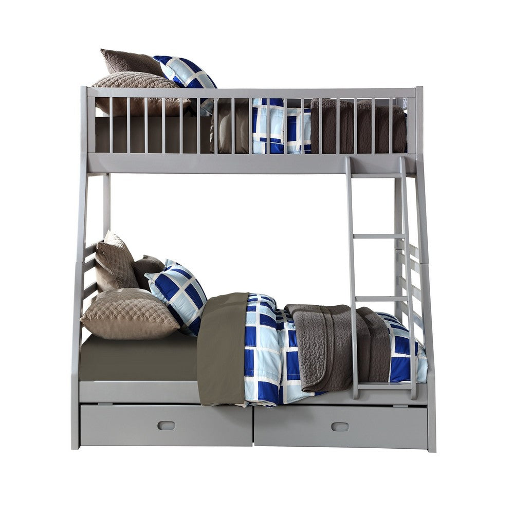 Benjara Transitional Twin Size Bunk Bed with Vertical Slats And Angled Ladder,Gray