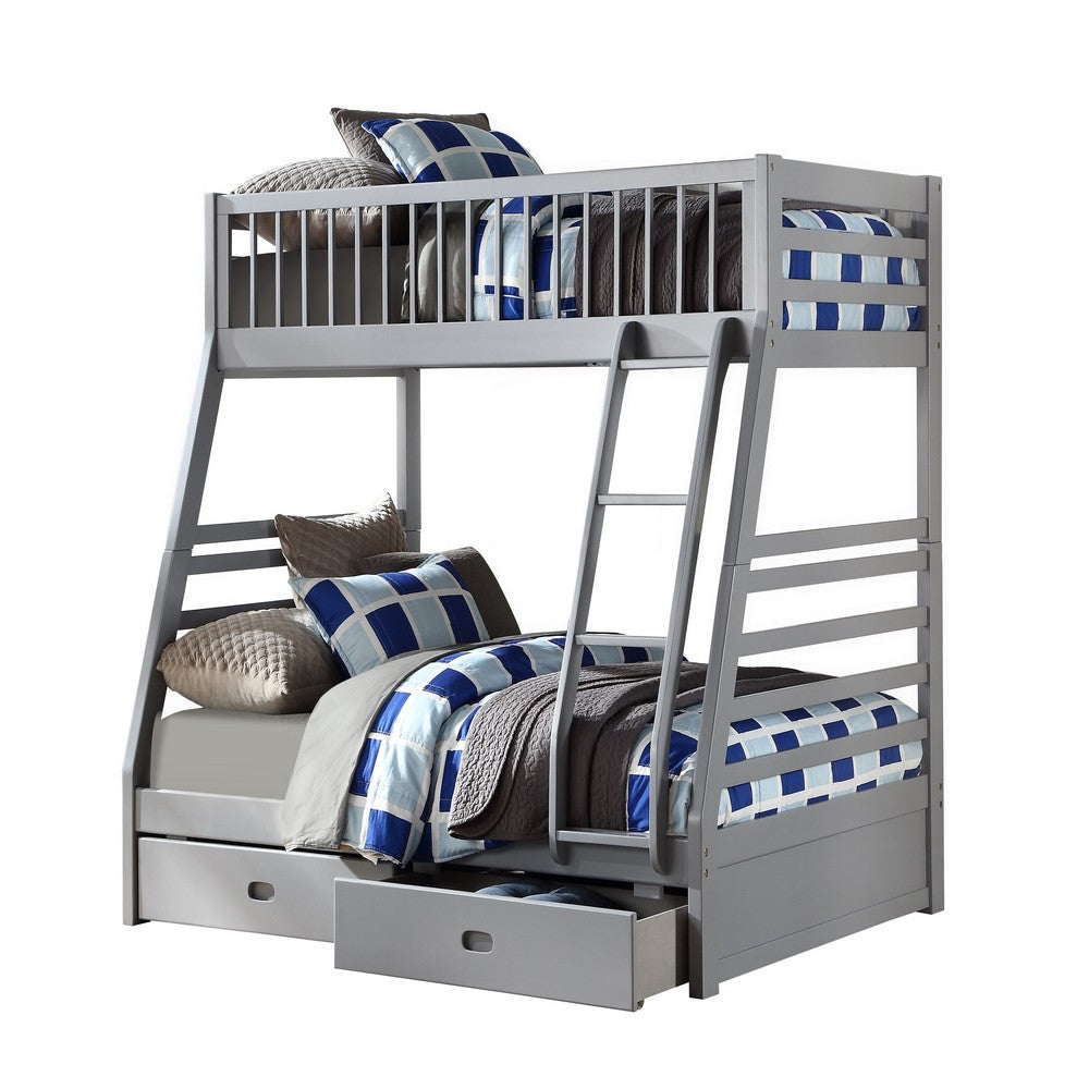 Benjara Transitional Twin Size Bunk Bed with Vertical Slats And Angled Ladder,Gray