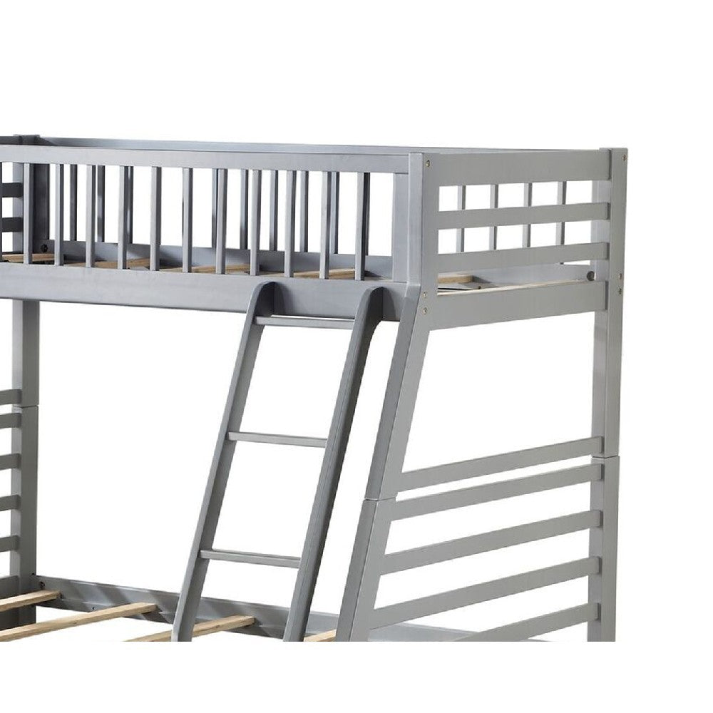 Benjara Transitional Twin Size Bunk Bed with Vertical Slats And Angled Ladder,Gray