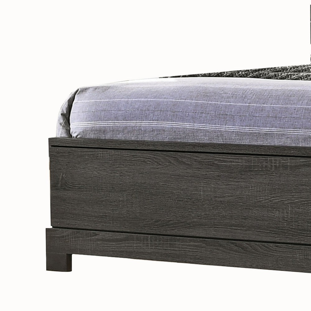Benjara Wooden Queen Size Low Profile Size Bed with Bookcase Headboard, Gray