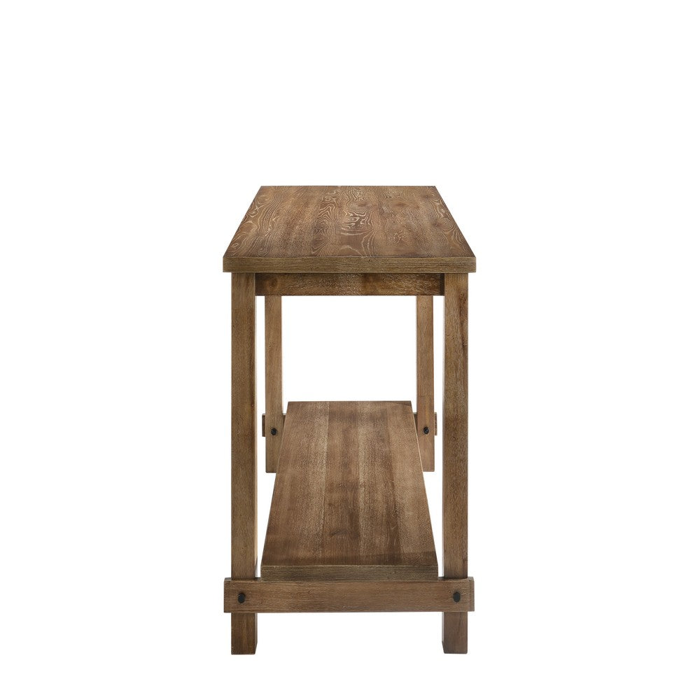 Benjara Counter Height Wooden Dining Table with Open Bottom Shelf, Brown