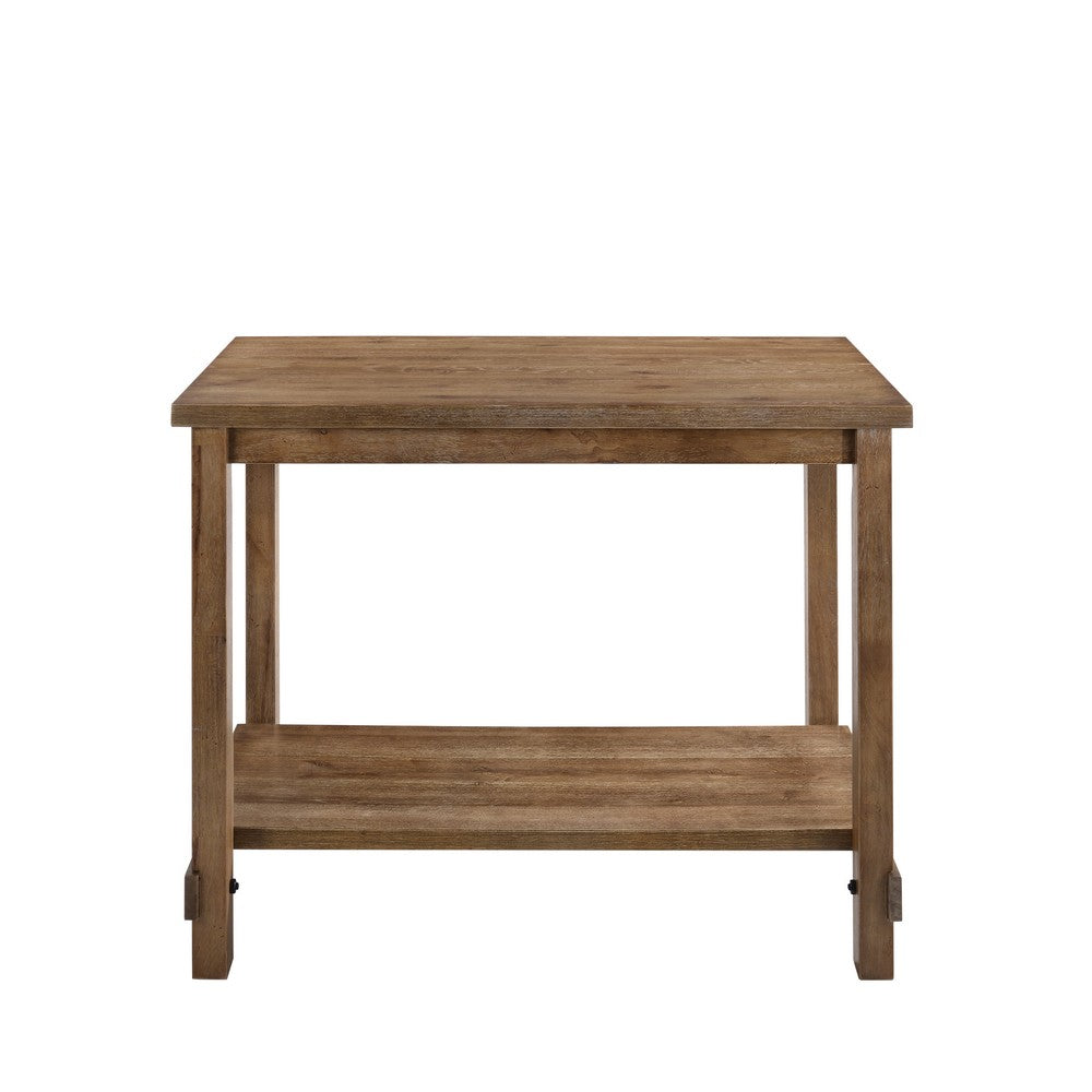 Benjara Counter Height Wooden Dining Table with Open Bottom Shelf, Brown