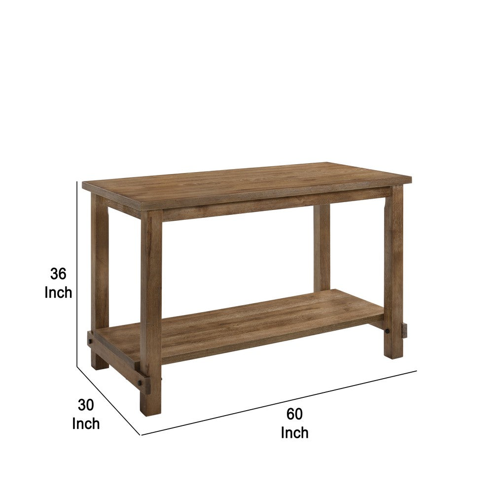 Benjara Counter Height Wooden Dining Table with Open Bottom Shelf, Brown