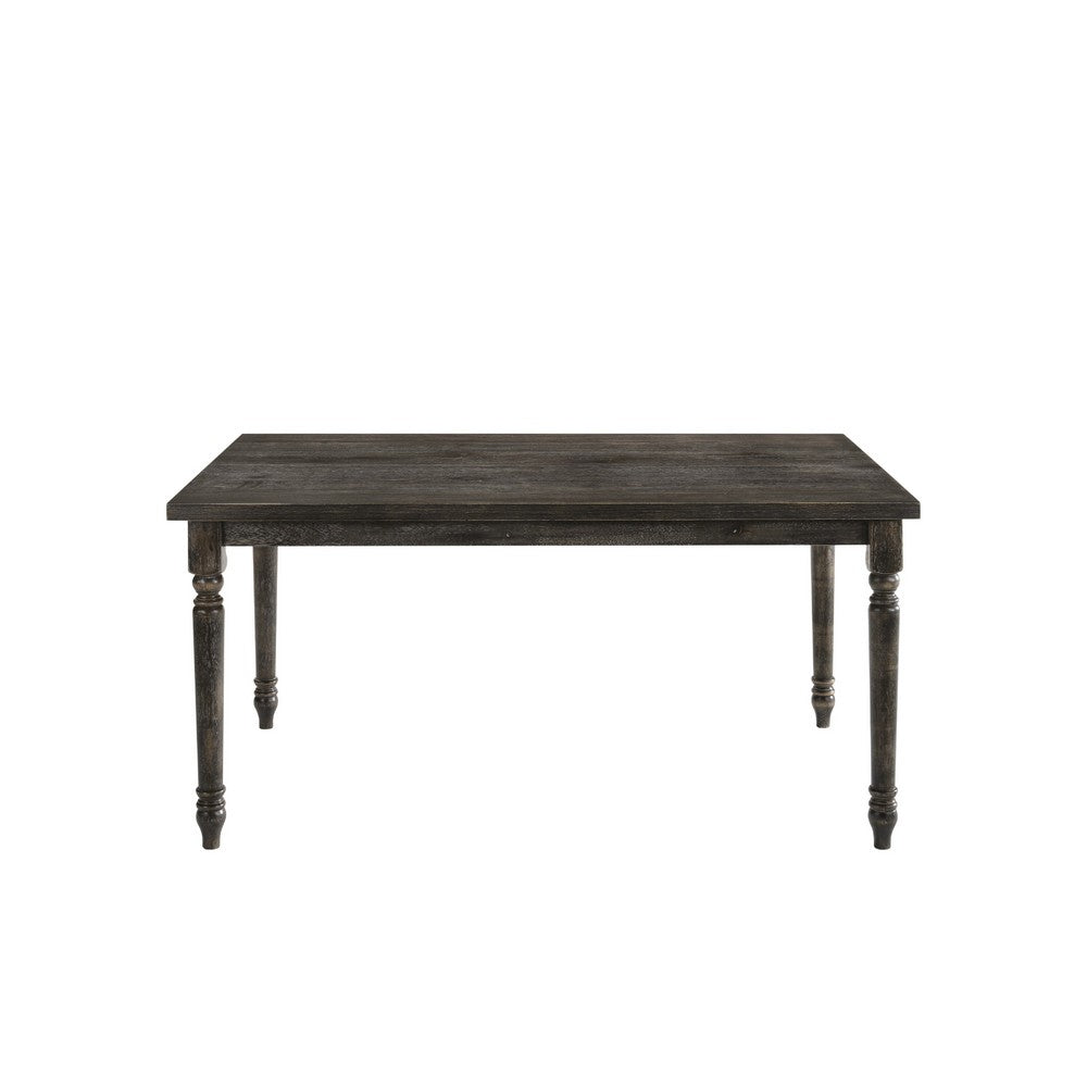 Benjara Rustic Style Wooden Dining Table with Rectangular Top And Turned Legs, Gray