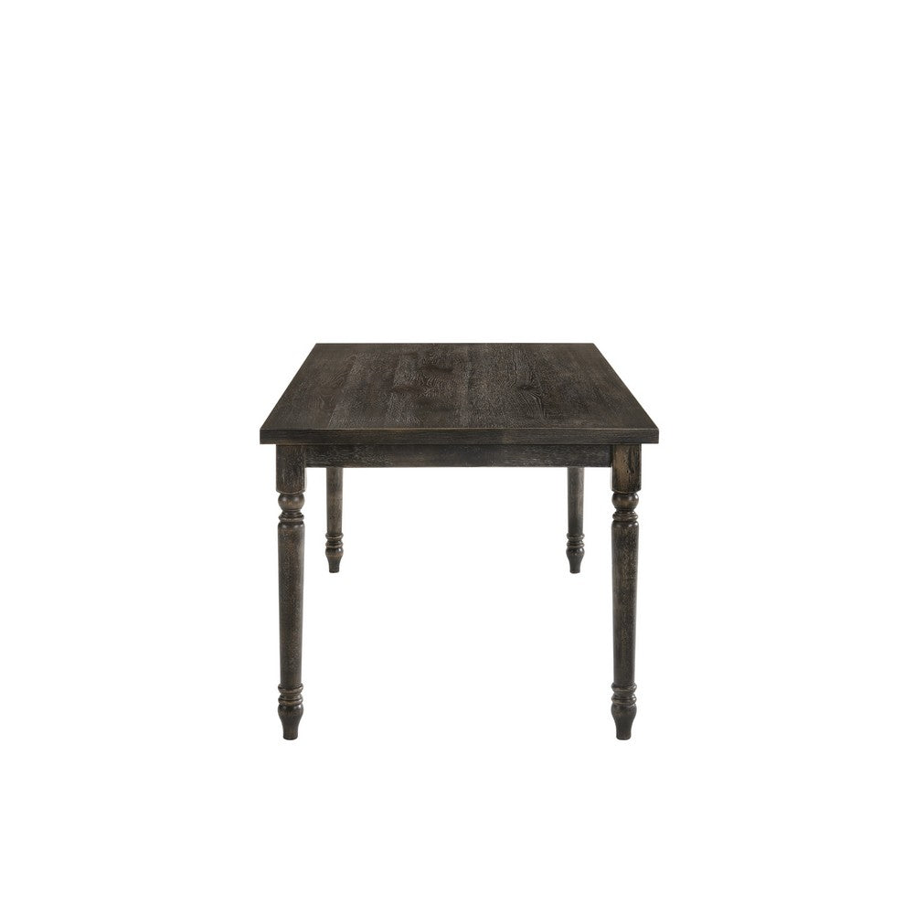 Benjara Rustic Style Wooden Dining Table with Rectangular Top And Turned Legs, Gray