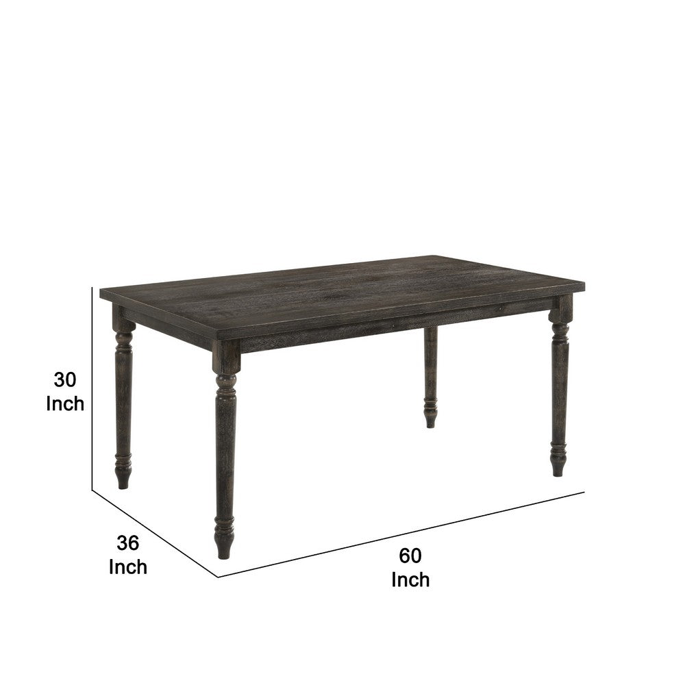 Benjara Rustic Style Wooden Dining Table with Rectangular Top And Turned Legs, Gray