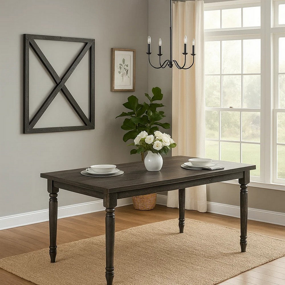 Benjara Rustic Style Wooden Dining Table with Rectangular Top And Turned Legs, Gray
