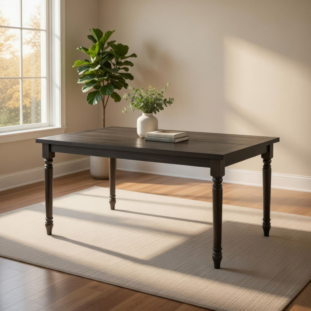 Benjara Rustic Style Wooden Dining Table with Rectangular Top And Turned Legs, Gray