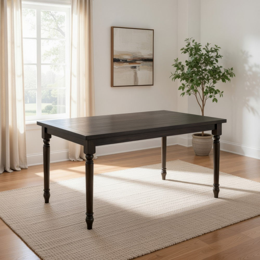 Benjara Rustic Style Wooden Dining Table with Rectangular Top And Turned Legs, Gray