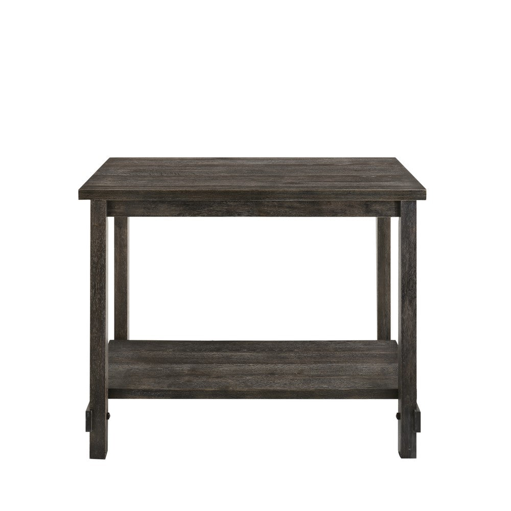 Benjara Counter Height Wooden Dining Table with Open Bottom Shelf, Gray