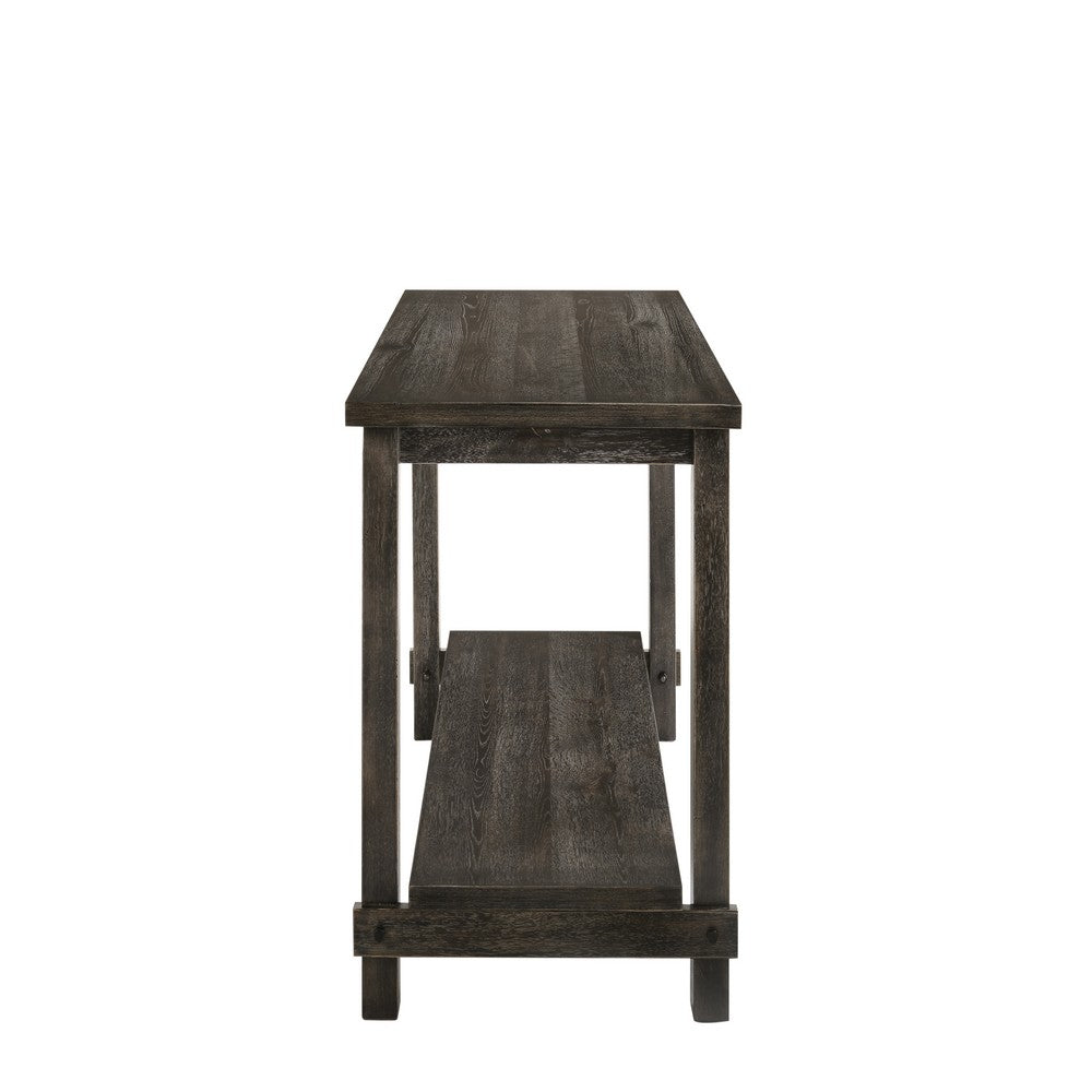 Benjara Counter Height Wooden Dining Table with Open Bottom Shelf, Gray