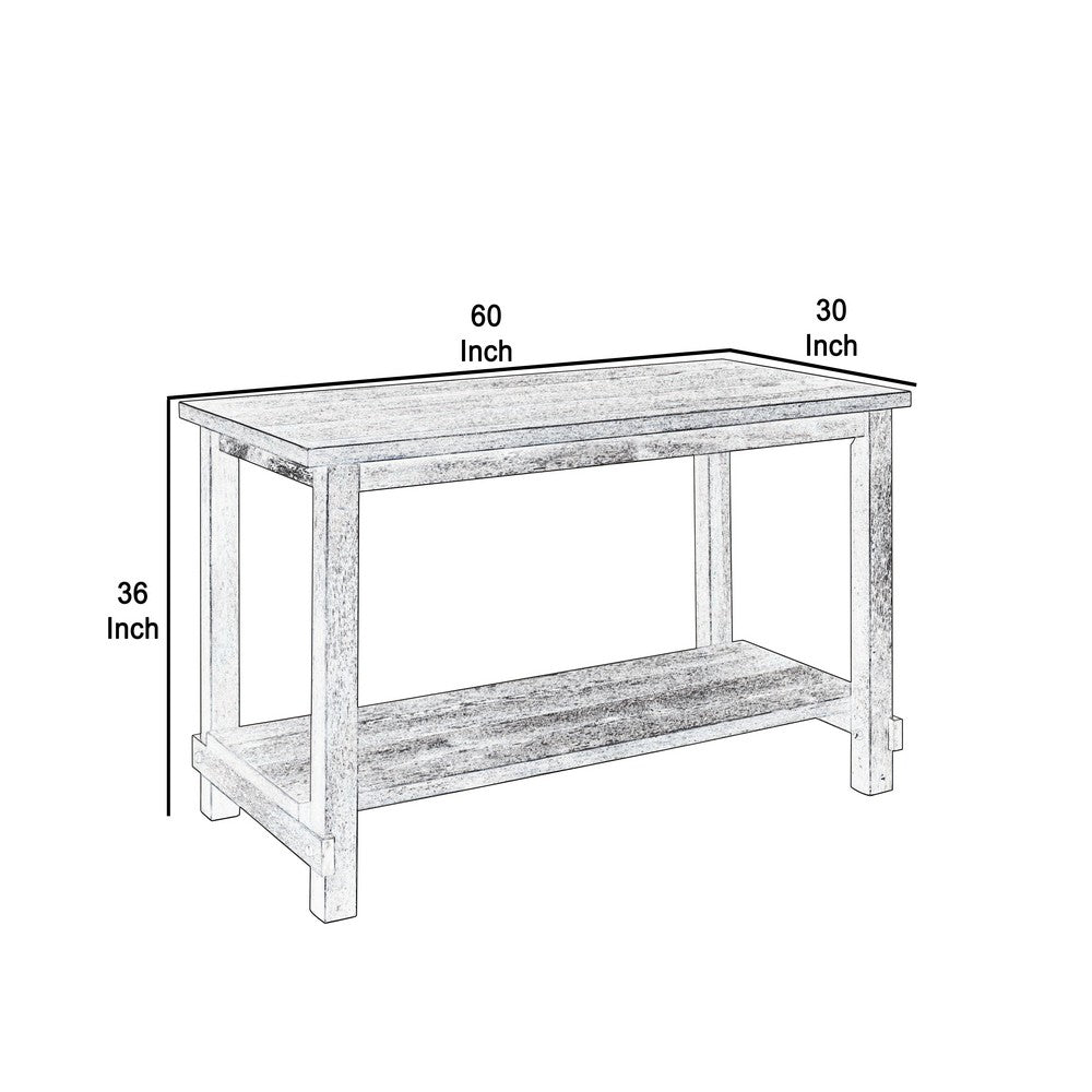 Benjara Counter Height Wooden Dining Table with Open Bottom Shelf, Gray