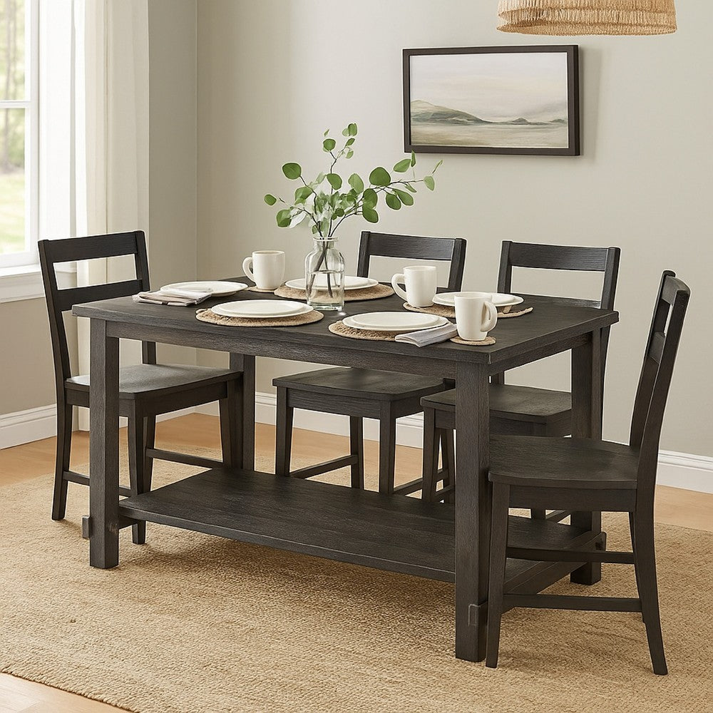 Benjara Counter Height Wooden Dining Table with Open Bottom Shelf, Gray