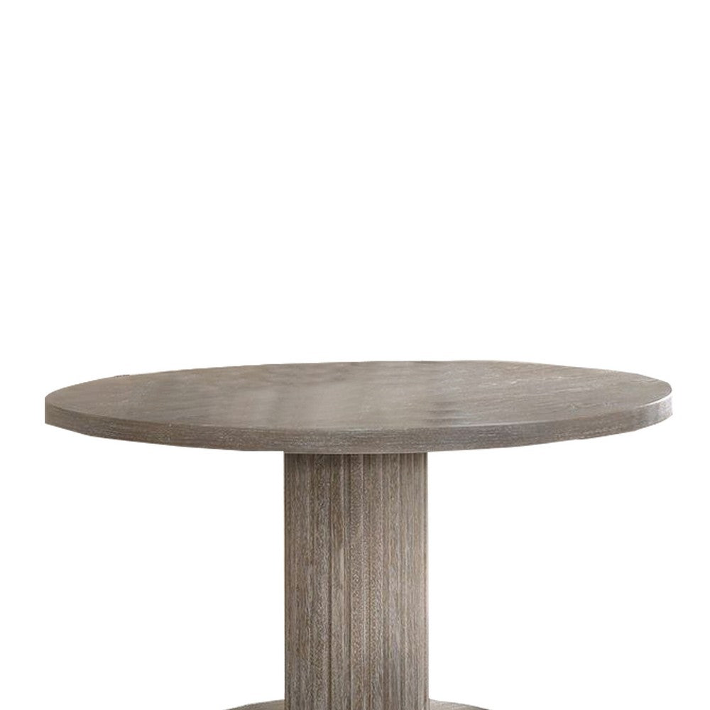 Benjara Round Dining Table with Fluted Column Pedestal Base, Gray