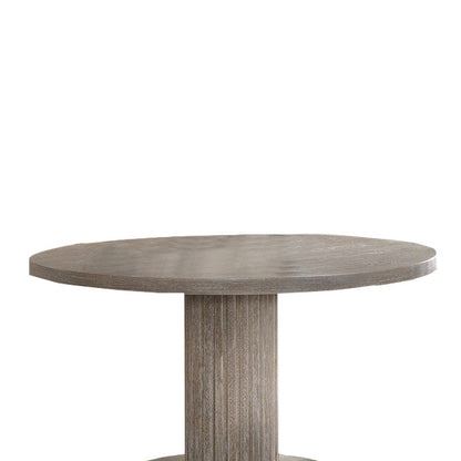 Benjara Round Dining Table with Fluted Column Pedestal Base, Gray