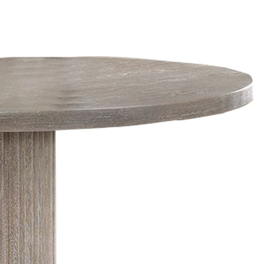 Benjara Round Dining Table with Fluted Column Pedestal Base, Gray