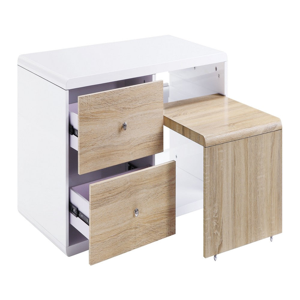 Benjara 2 Drawer Contemporary Coffee Table with Pull Out Table, White And Brown