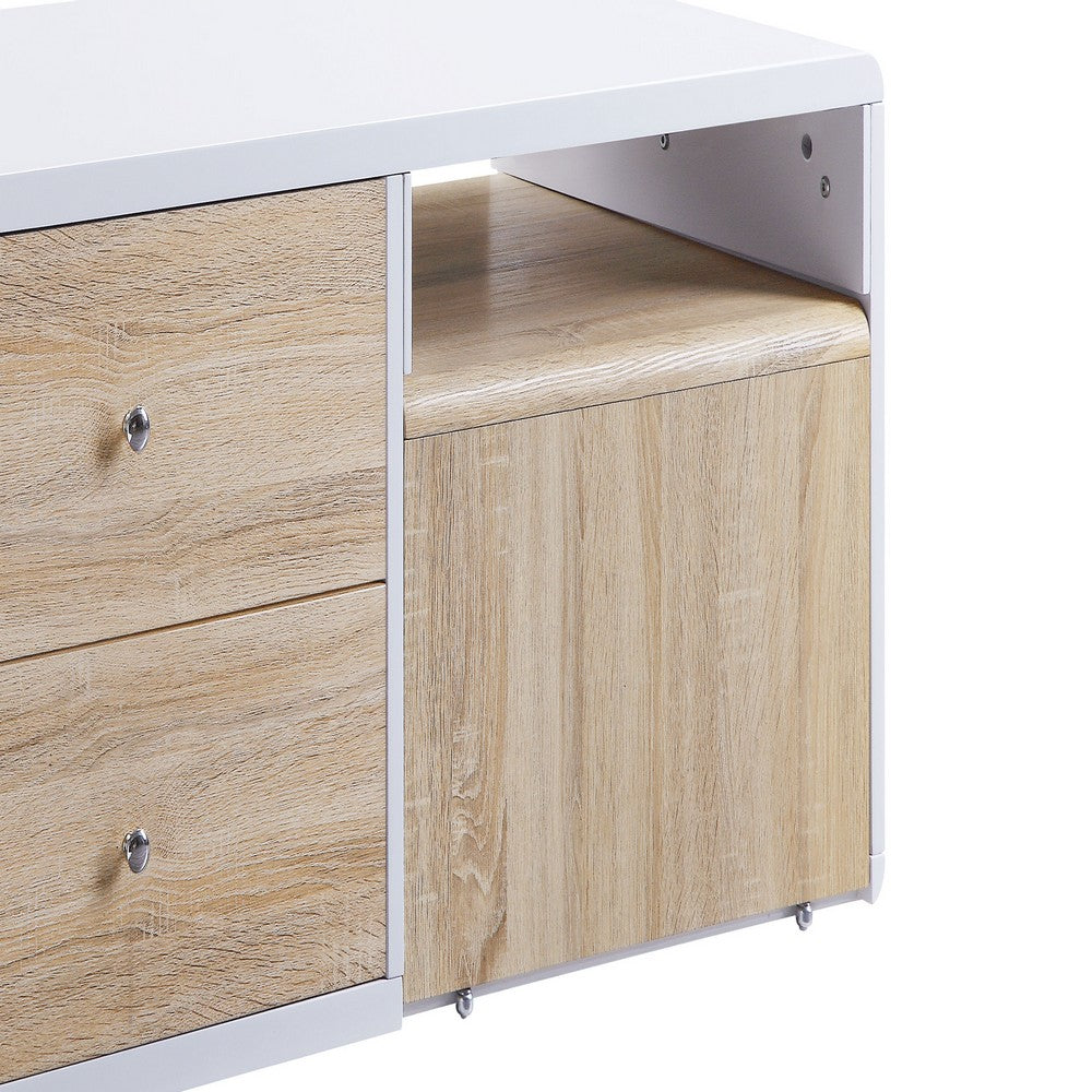 Benjara 2 Drawer Contemporary Coffee Table with Pull Out Table, White And Brown