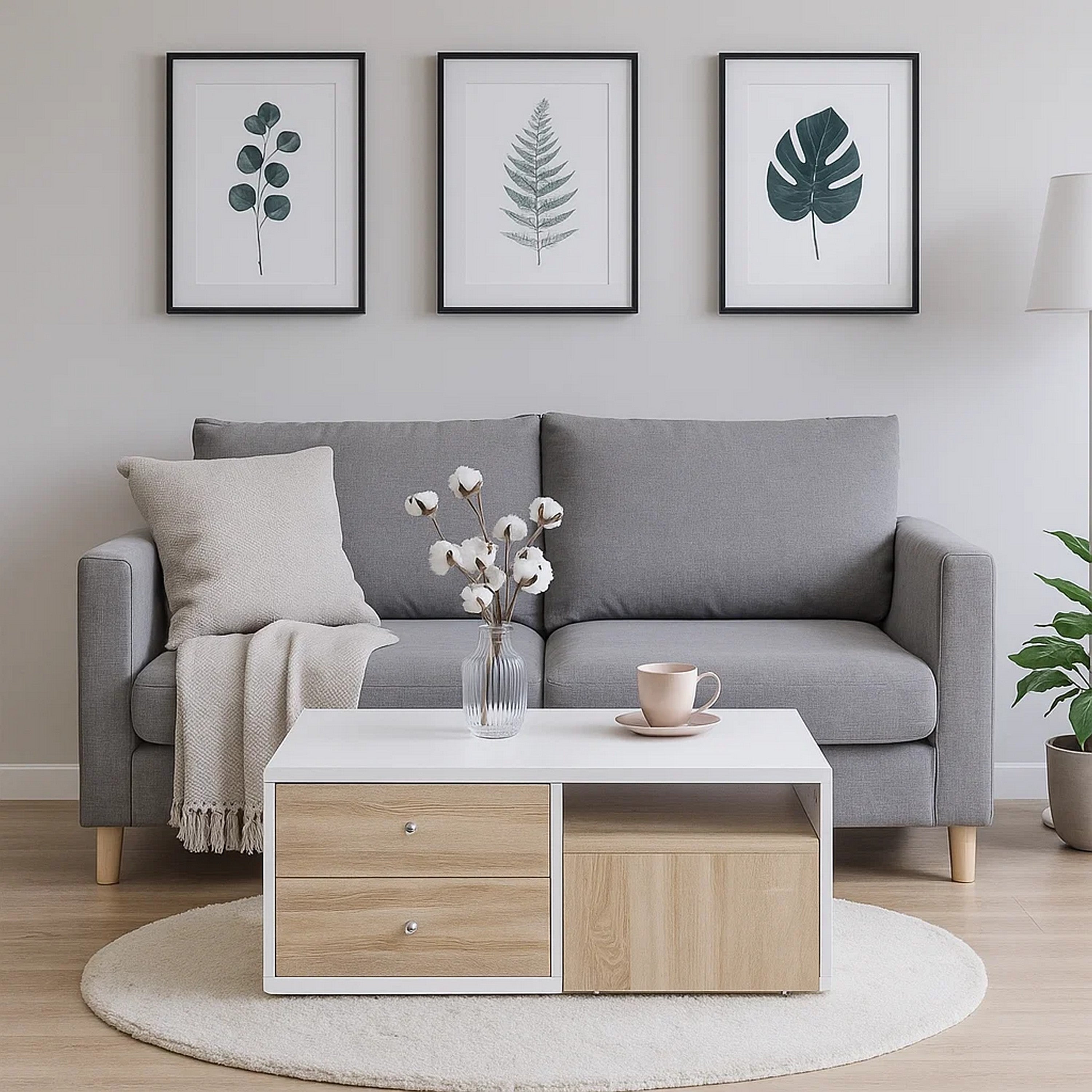 Benjara 2 Drawer Contemporary Coffee Table with Pull Out Table, White And Brown