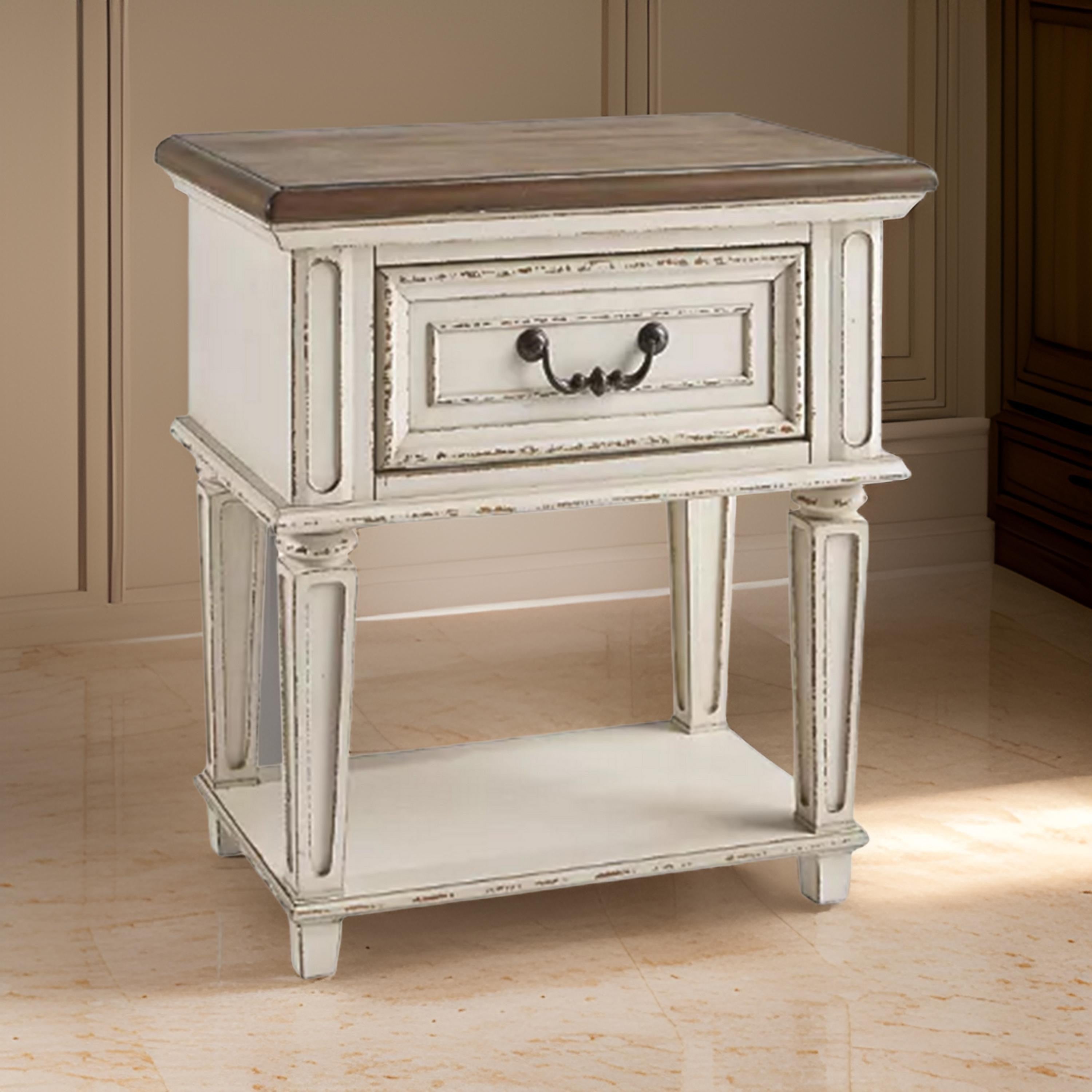 Benjara 1 Drawer Wooden Frame Nightstand with Tapered Legs, Brown And Antique White
