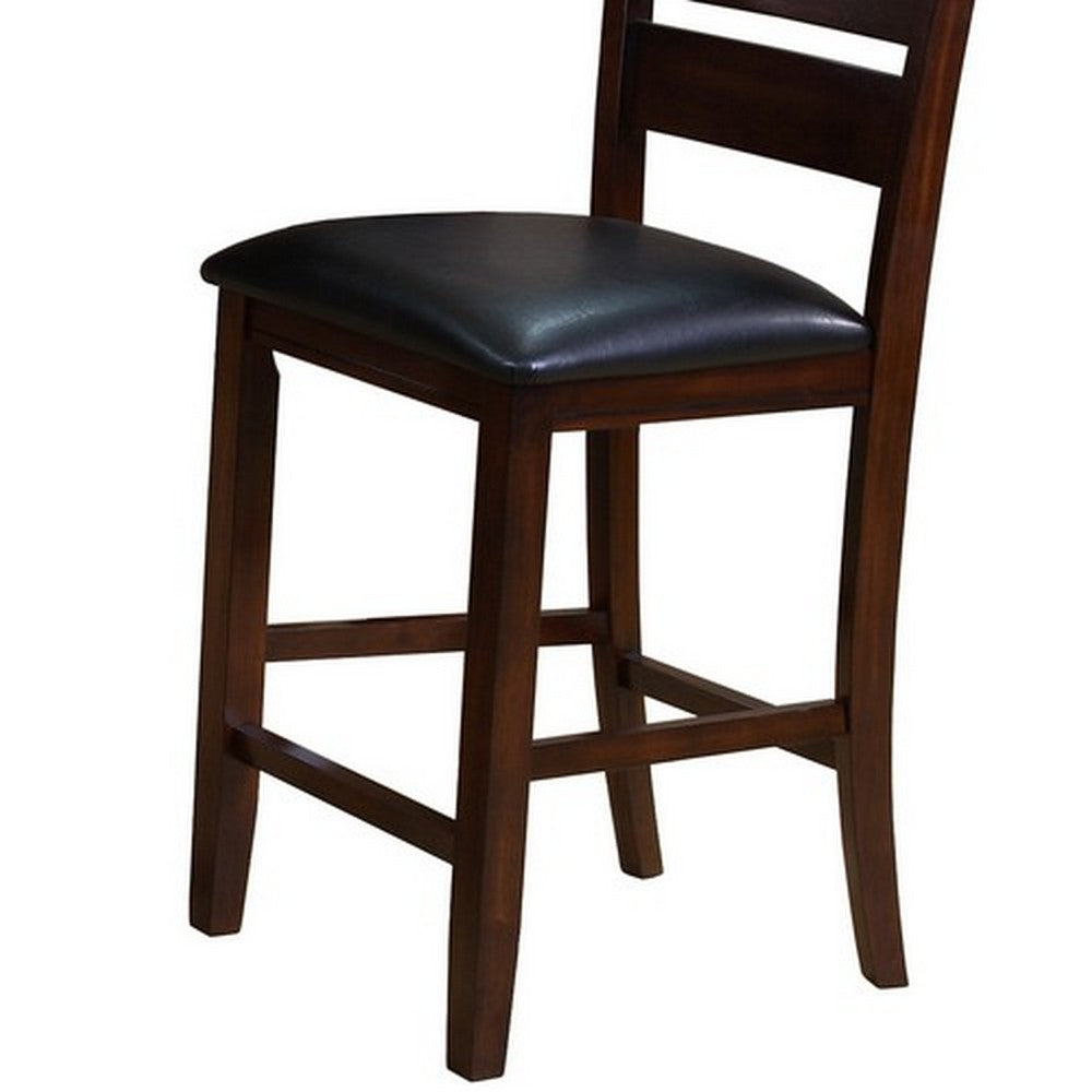 Benjara Leatherette Wooden Counter Chair with Ladder Back, Set of 2, Brown