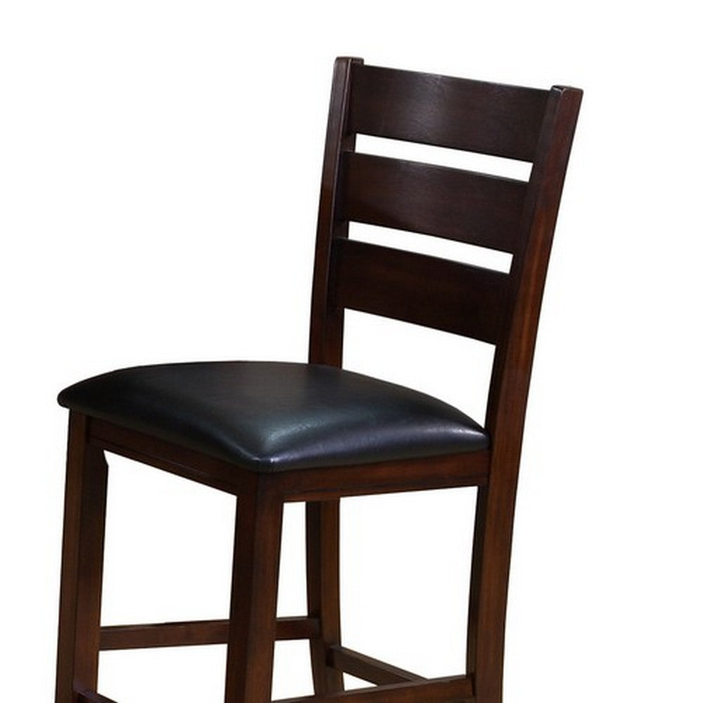 Benjara Leatherette Wooden Counter Chair with Ladder Back, Set of 2, Brown